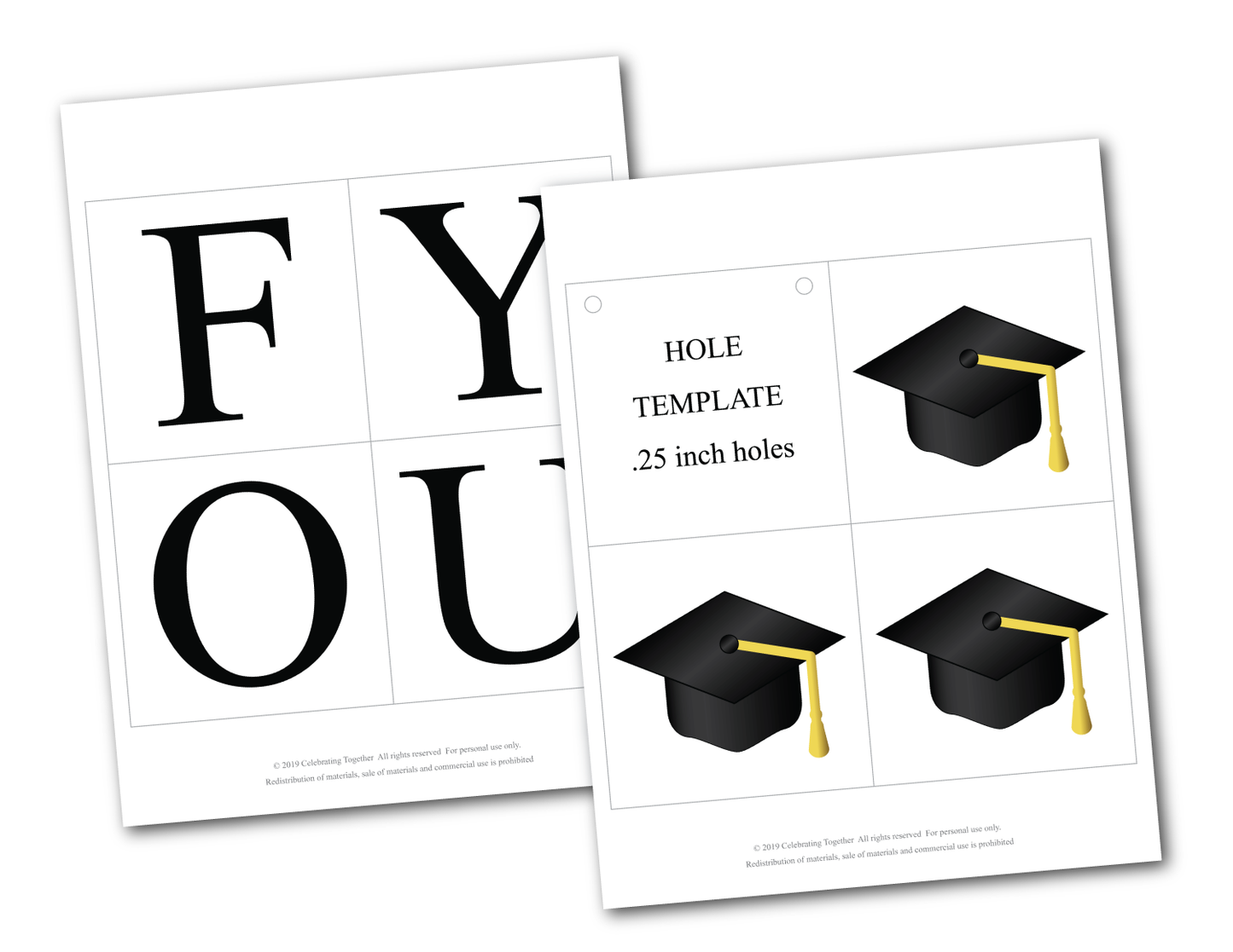 Printable pages for graduation banner - graduation cap decor - Celebrating Together
