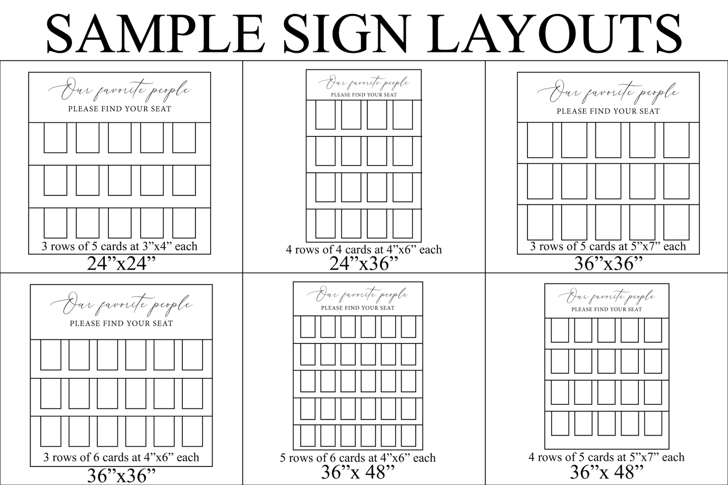 sample sign layouts for wedding escort cards and wedding reception place cards 