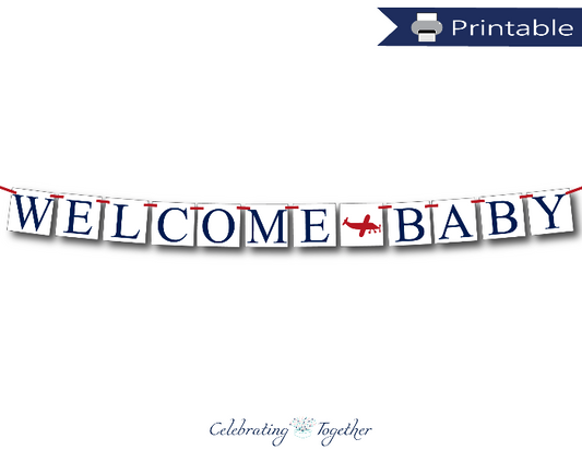 printable welcome baby banner for aviation baby shower decoration - Celebrating Together