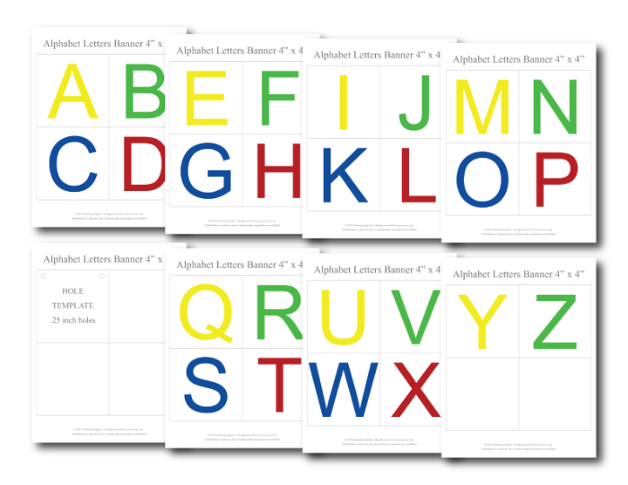 all the letters of the alphabet in printable banner form - DIY classroom decor - Celebrating Together