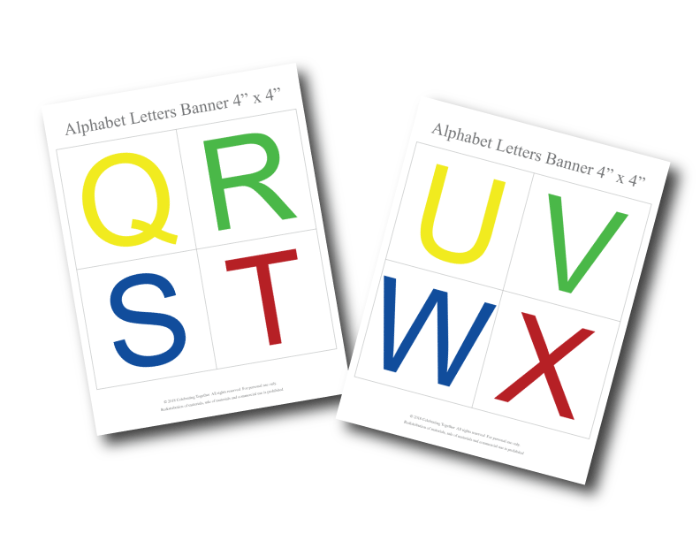 Kids printable alphabet banner letters Q R S T U V W X - Celebrating Together