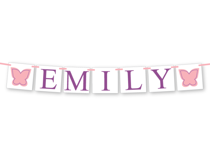 printable personalized butterfly baby name banner - DIY custom baby shower decorations - Celebrating Together
