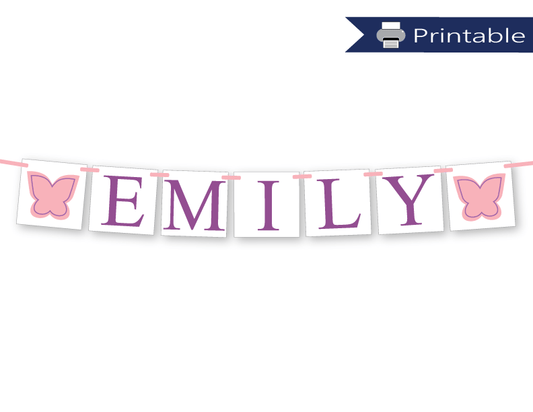 printable baby name banner - DIY butterfly baby shower decoration
