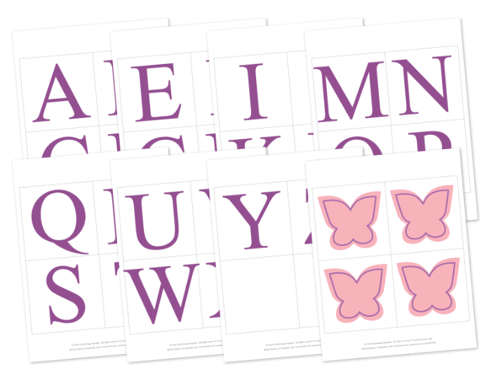 printable alphabet for butterfly baby name banner - DIY baby shower decor - Celebrating Together