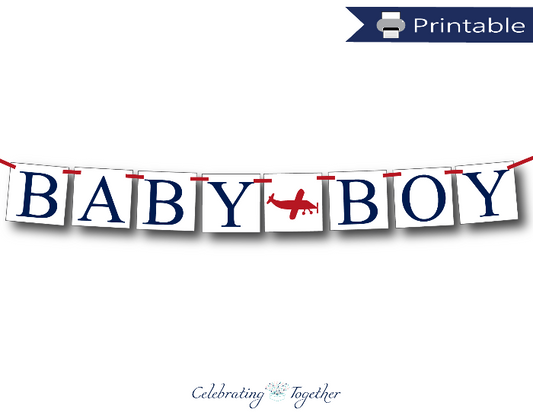 printable baby boy banner - airplane baby shower decorations - Celebrating Together
