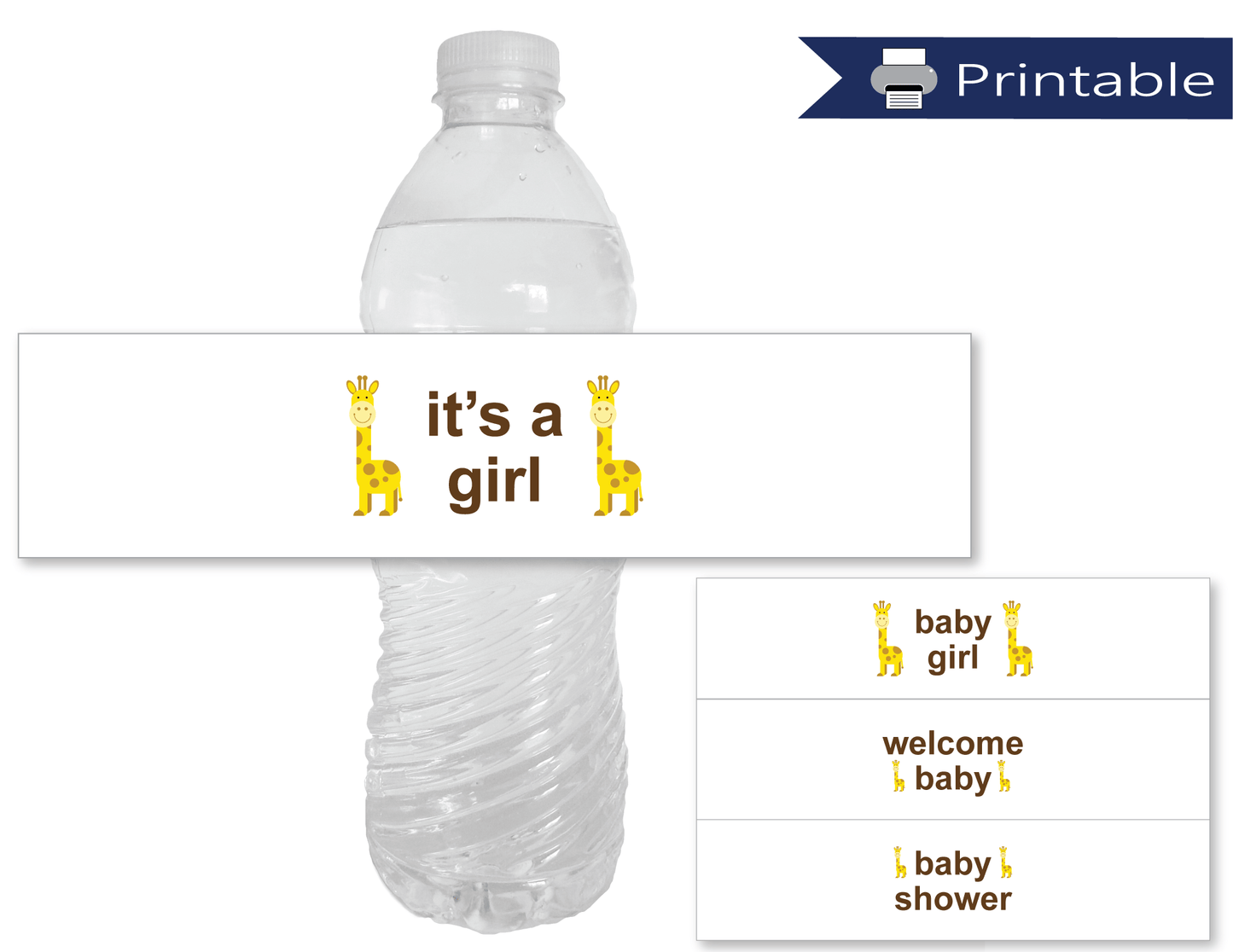 printable giraffe baby shower water bottle labels