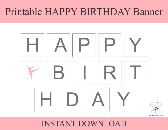 printable ballerina happy birthday banner - Celebrating Together