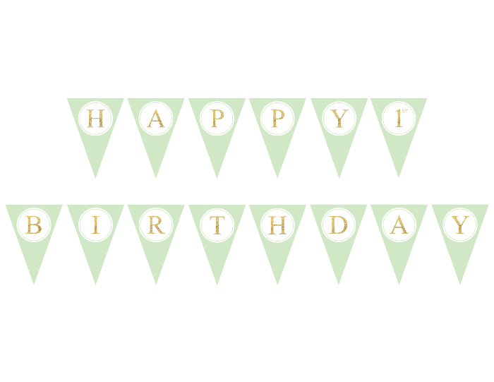gold glitter and mint happy 1st birthday sign - girls birthday party decoration - Celebrating Together