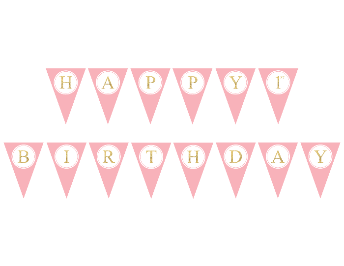 pink and gold glitter happy 1st birthday banner - Celebrating Together