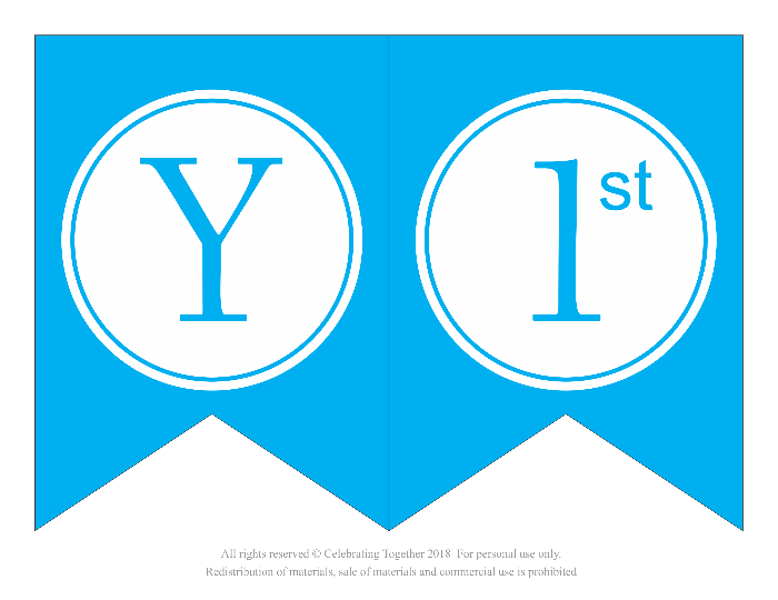 Letter Y and 1st panels for a blue printable happy 1st birthday banner - Celebrating Together