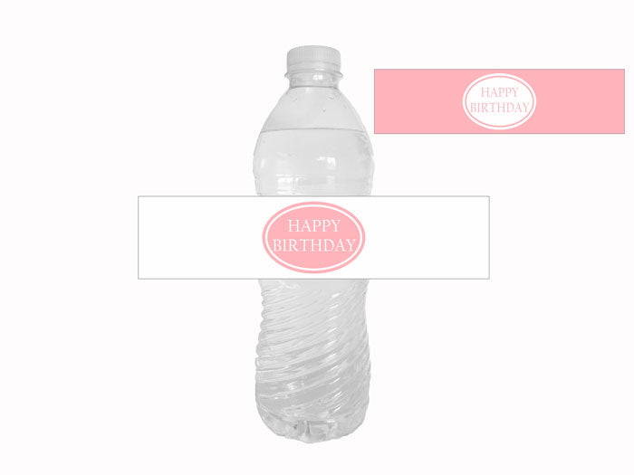 Pink and white happy birthday water bottle labels - Celebrating Together