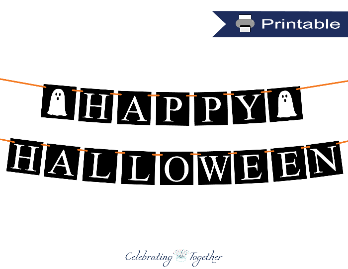 Printable ghost happy halloween banner - Celebrating Together