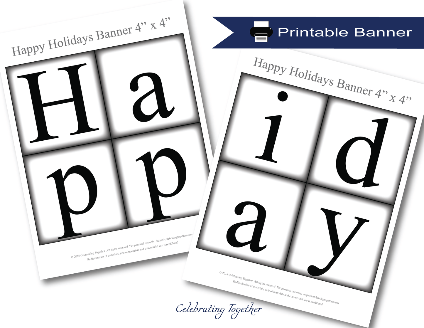 Printable happy holidays banner - DIY Christmas decor - Celebrating Together