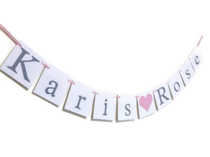 Baby name banner, personalized baby shower garland, custom childs name bunting, gender reveal ideas, baby girl sign, its a girl decorations