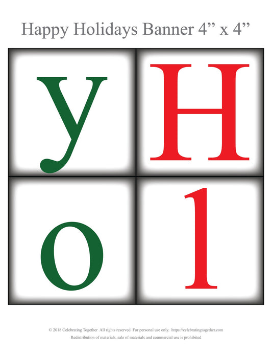 PRINTABLE Happy Holidays Banner, instant download festive red and green christmas garland for living room mantel decor, merry christmas sign