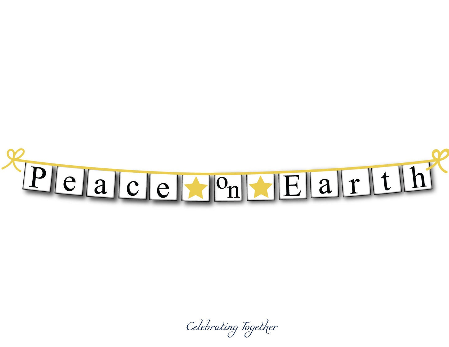 PRINTABLE Peace on Earth Banner with gold stars, instant download christmas garland for living room mantel, holiday fireplace decor