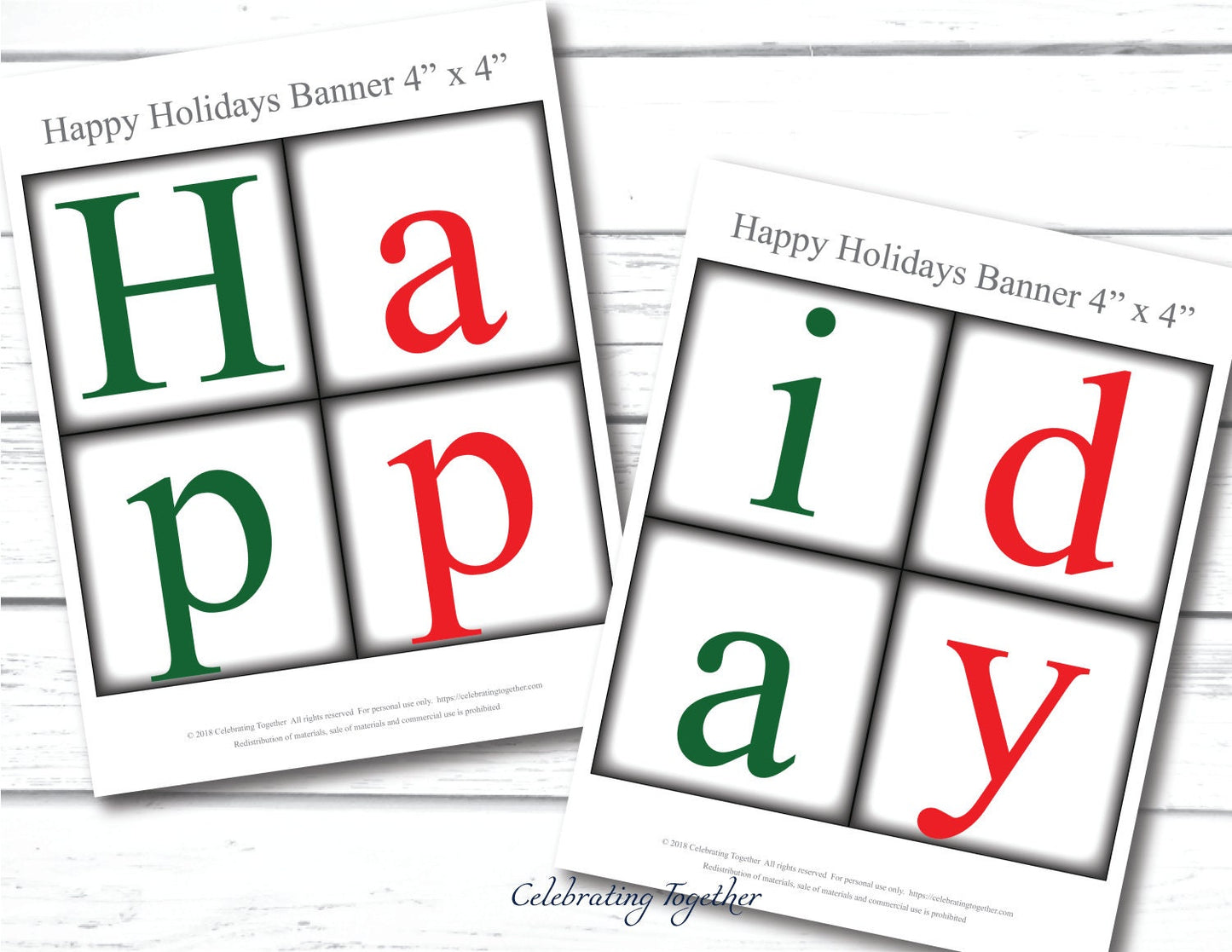 PRINTABLE Happy Holidays Banner, instant download festive red and green christmas garland for living room mantel decor, merry christmas sign