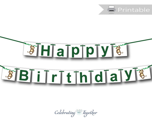 printable monkey happy birthday banner - Celebrating Together
