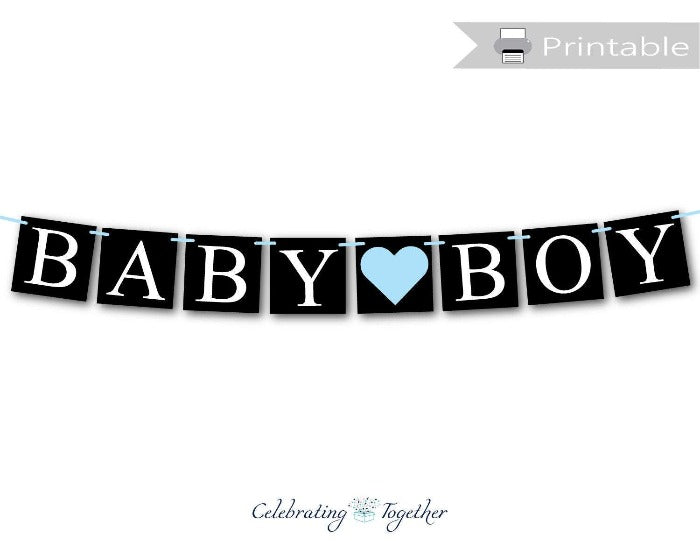 printable chalkboard baby boy banner - DIY gender reveal party decor - Celebrating Together