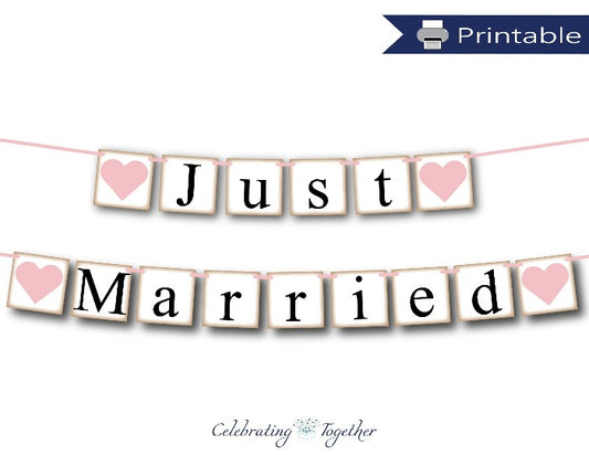Printable Rustic Just Married Banner