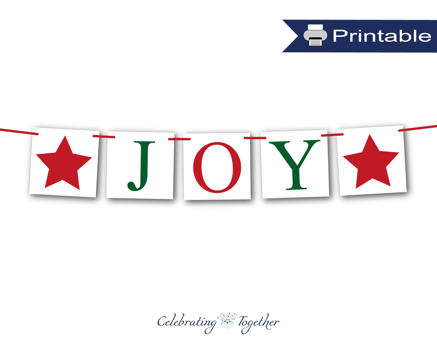 PRINTABLE festive joy banner with stars, instant download christmas garland for living room mantel, joy to the world holiday fireplace decor