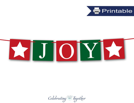 PRINTABLE Joy Banner - Red and Green with Stars