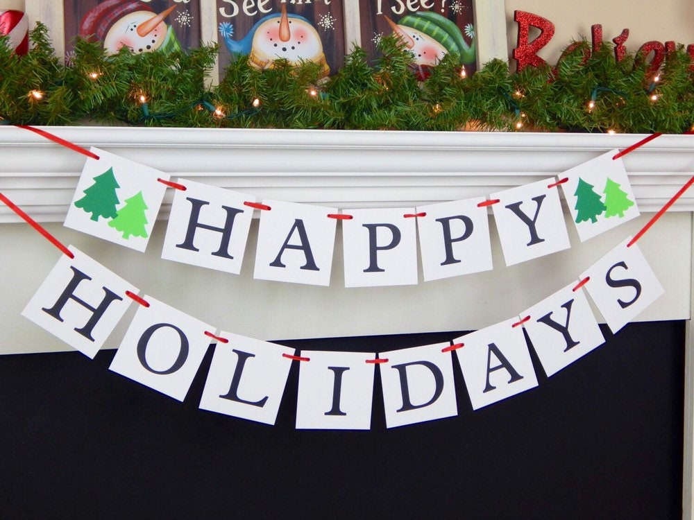 Happy Holidays Banner - Evergreen Trees