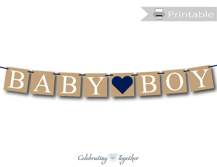printable rustic baby shower banner - baby boy sign - Celebrating Together