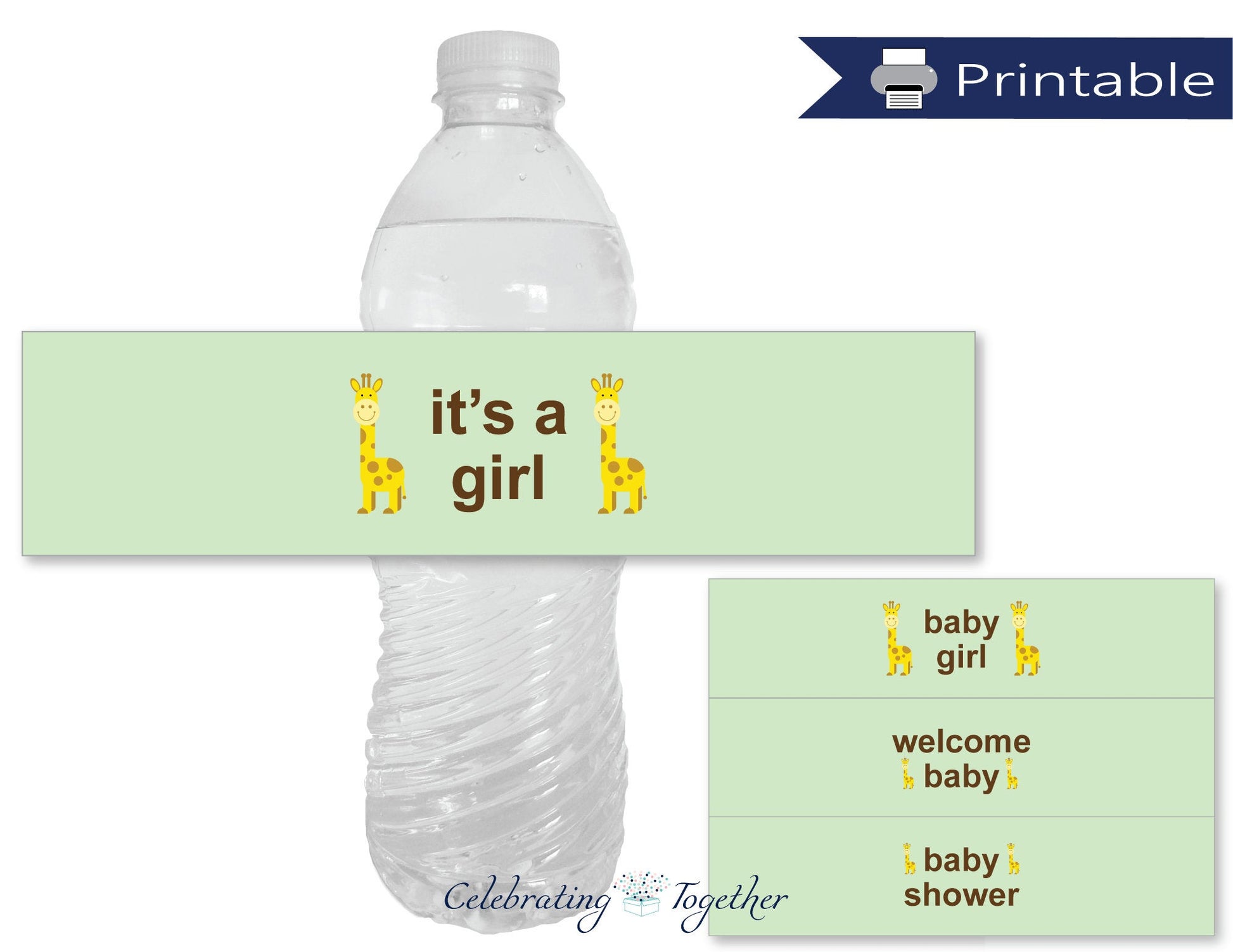 printable girl baby shower water bottle labels - Celebrating Together