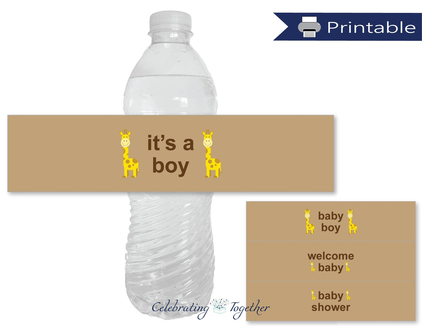 giraffe baby boy water bottle labels - Celebrating Together