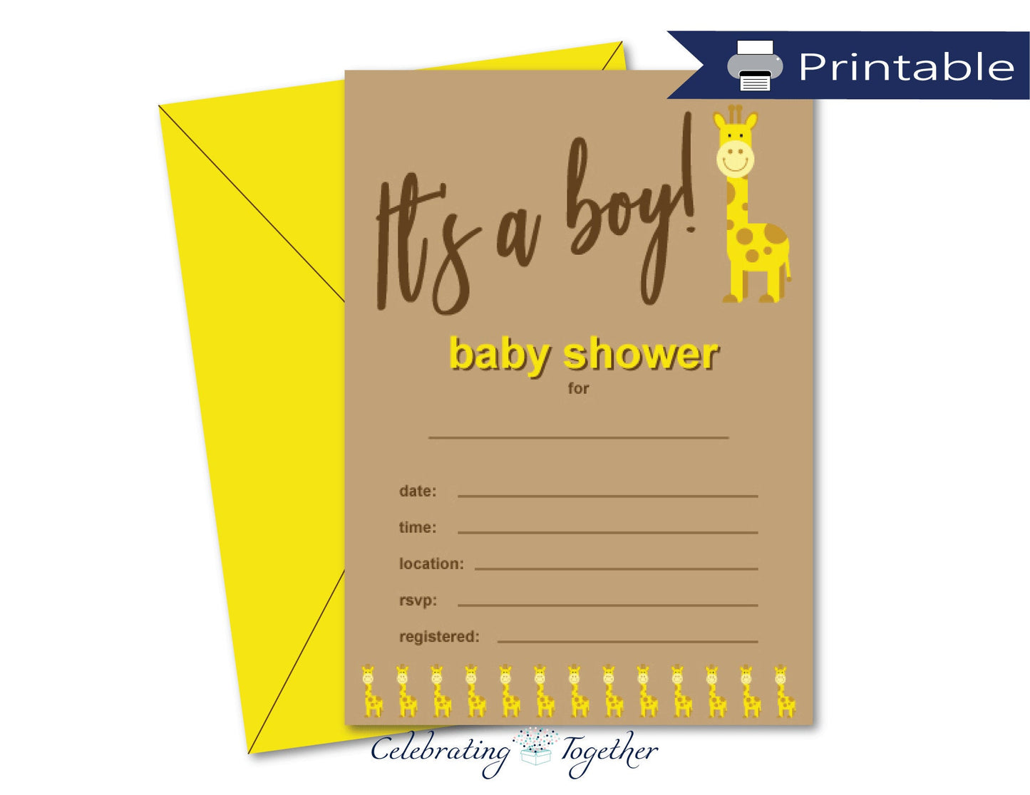 printable its a boy giraffe baby shower invitations - Celebrating Together