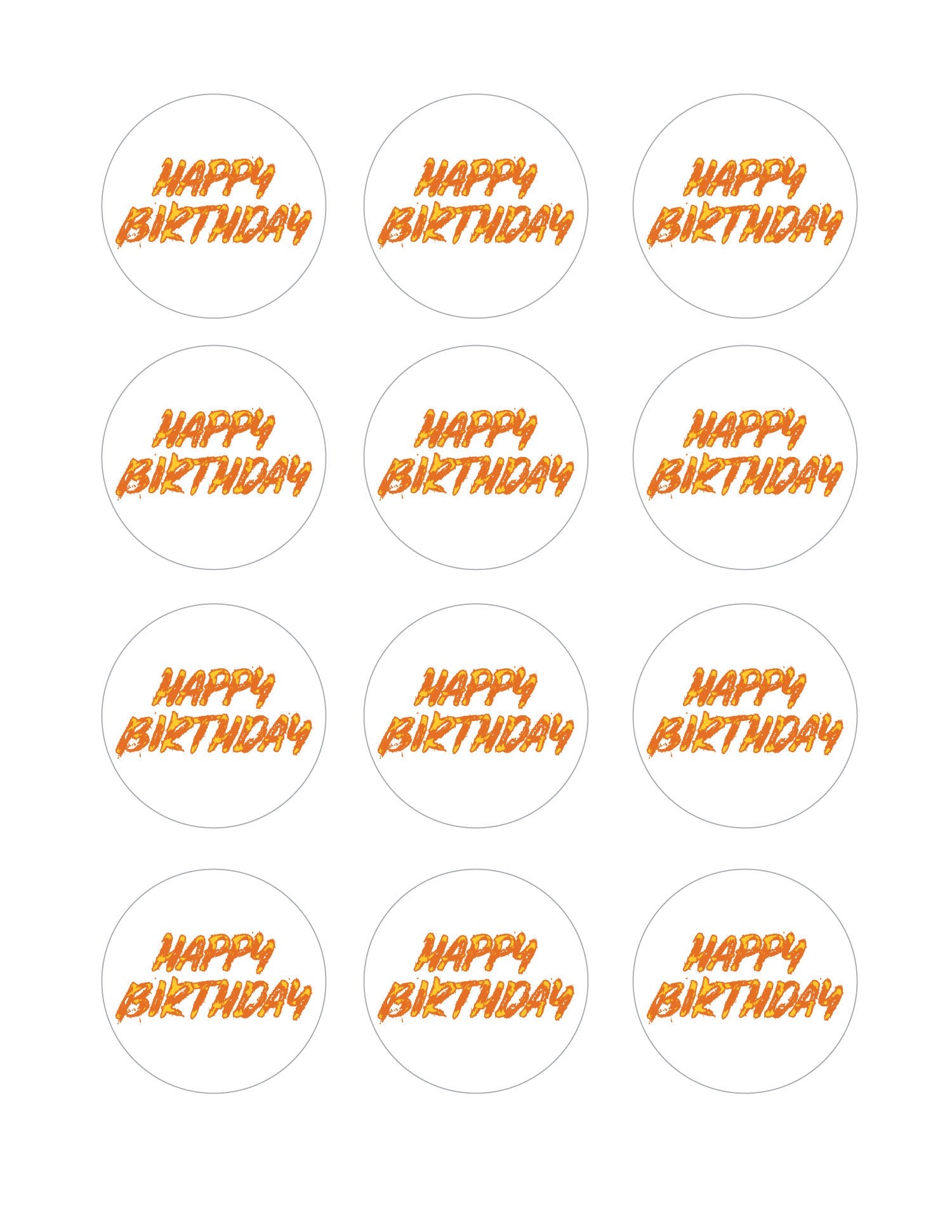 printable orange happy birthday cupcake toppers