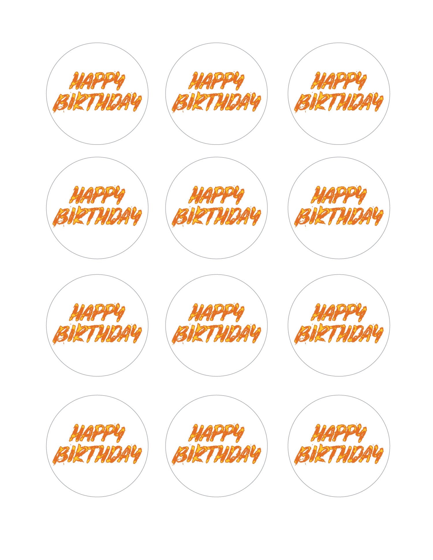 orange happy birthday cupcake topper printable