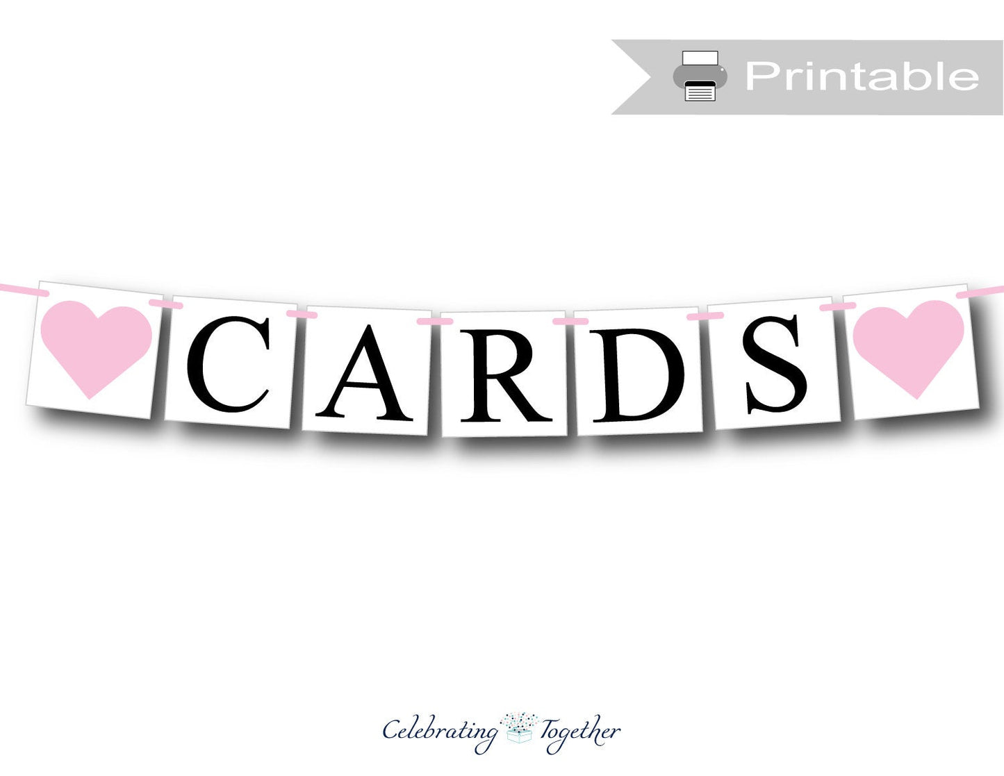 printable cards banner with hearts for baby shower decorations - Celebrating Together