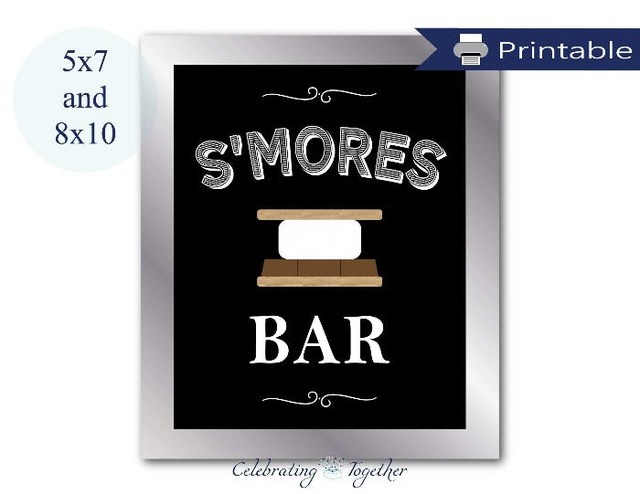 printable chalkboard s'mores bar sign for buffet table at baby shower, wedding and bridal showers - Celebrating Together