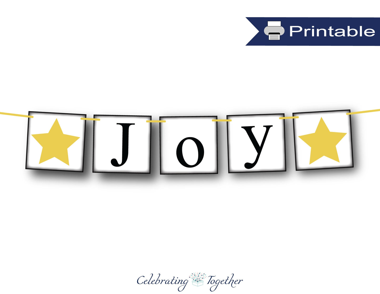 PRINTABLE joy banner with gold stars, instant download living room mantel garland, joy to the world holiday fireplace decor, DIY Christmas