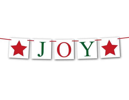 Joy Banner, Christmas banner, festive red and green Christmas decorations, star decor, joy to the world bunting, holiday mantel garland