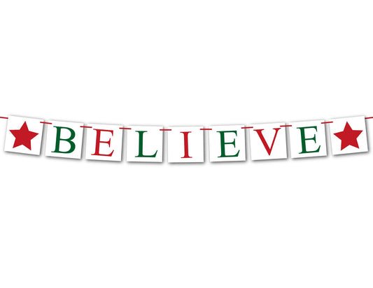 Believe Banner - Green/Red Stars