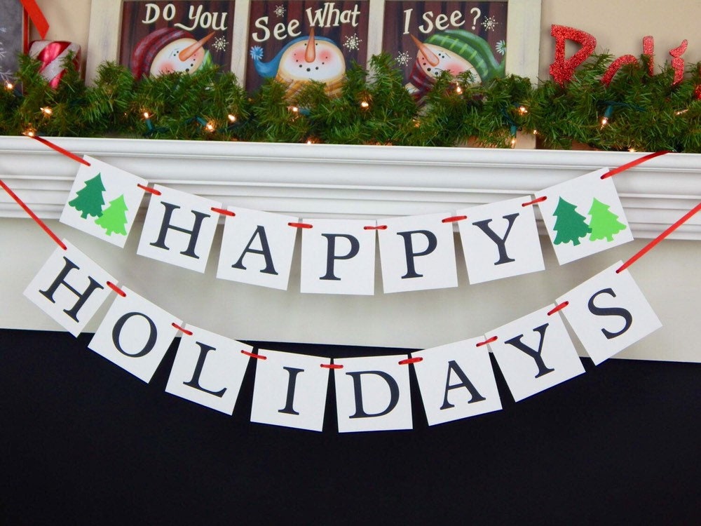 Happy Holidays Banner - Evergreen Trees