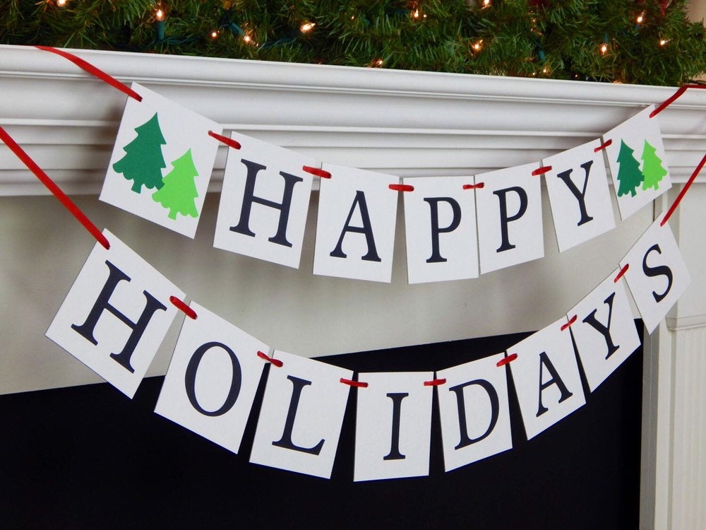 Happy Holidays Banner - Evergreen Trees