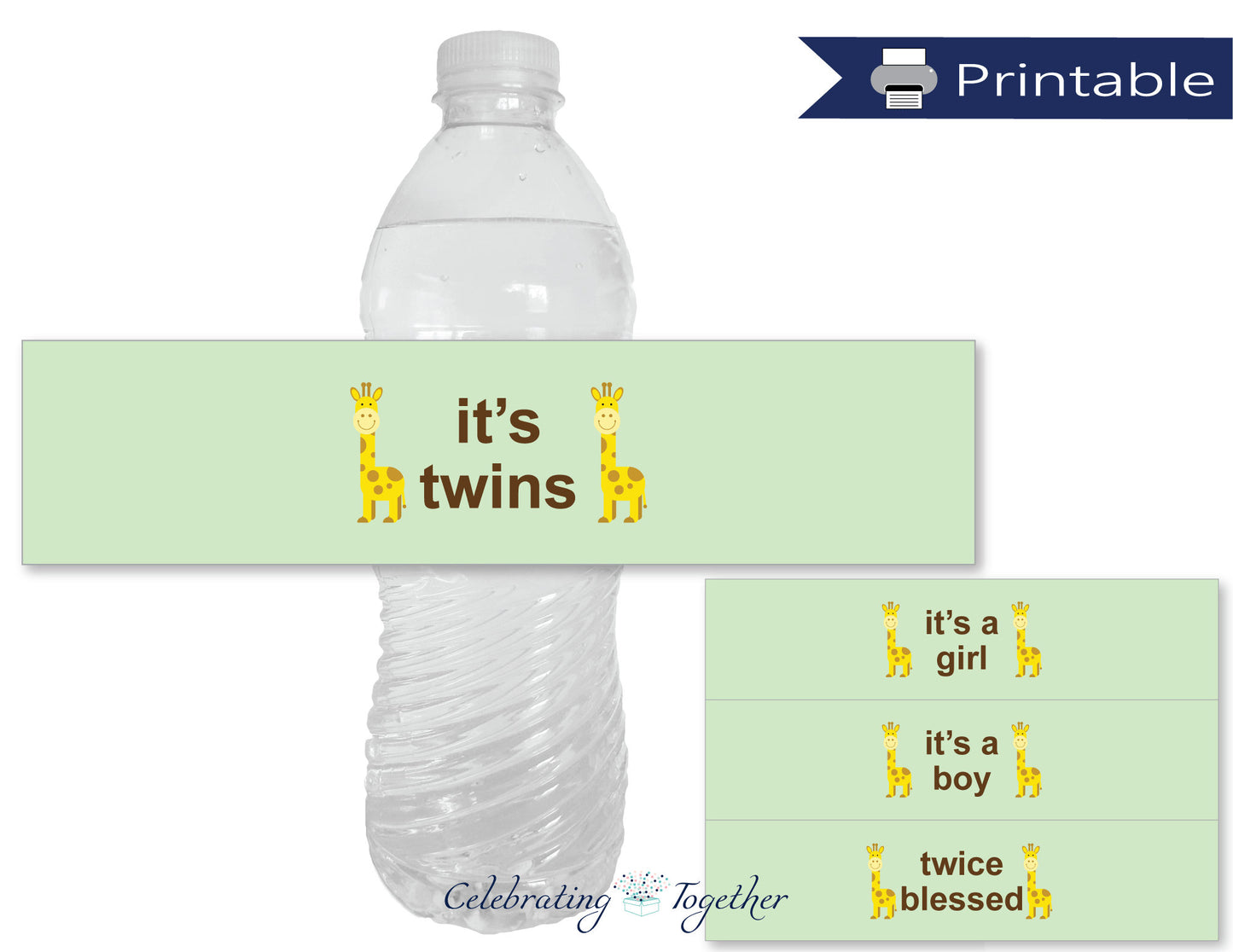 printable it's twins baby shower water bottle labels - Celebrating Together