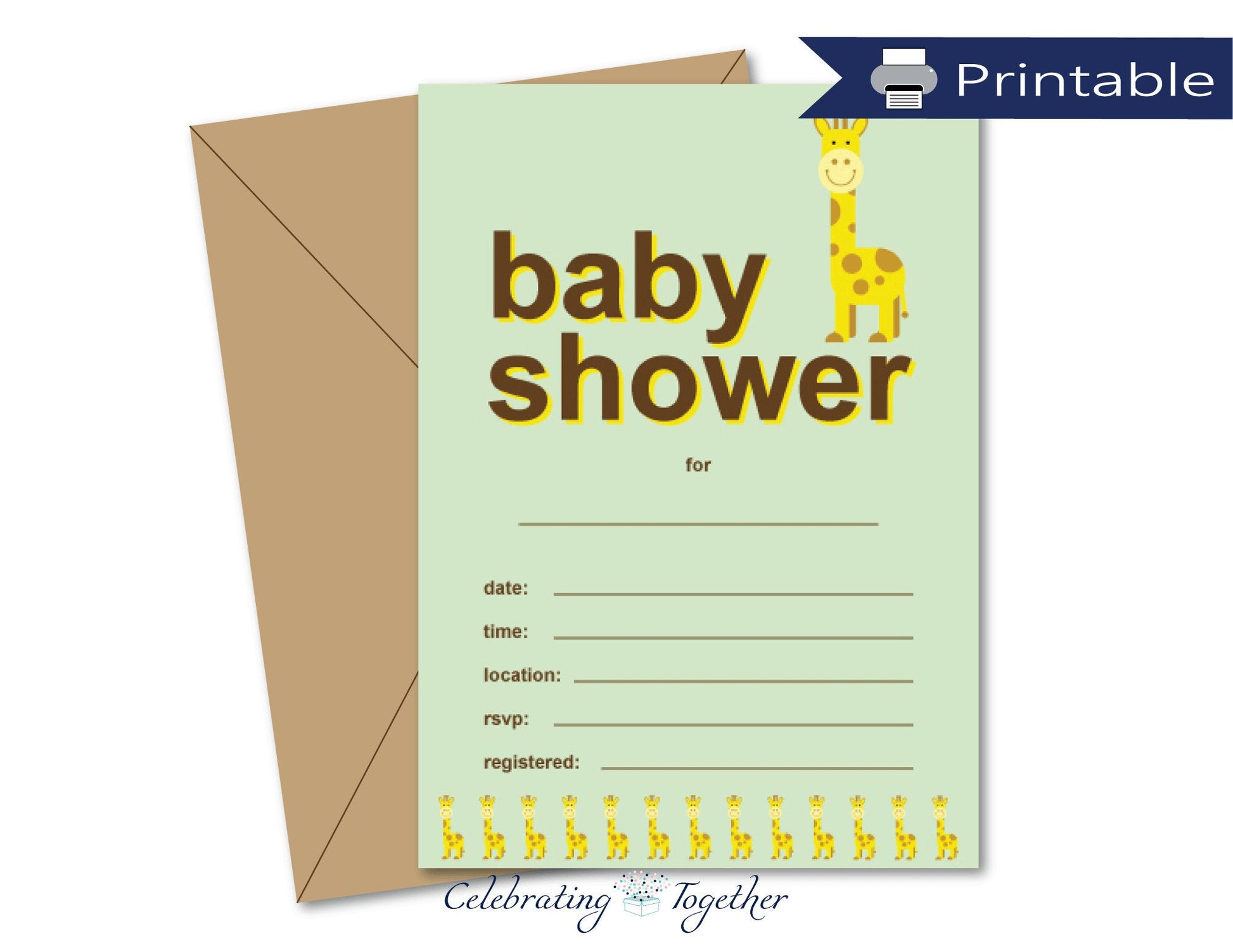 printable giraffe blank baby shower invitations - Celebrating Together