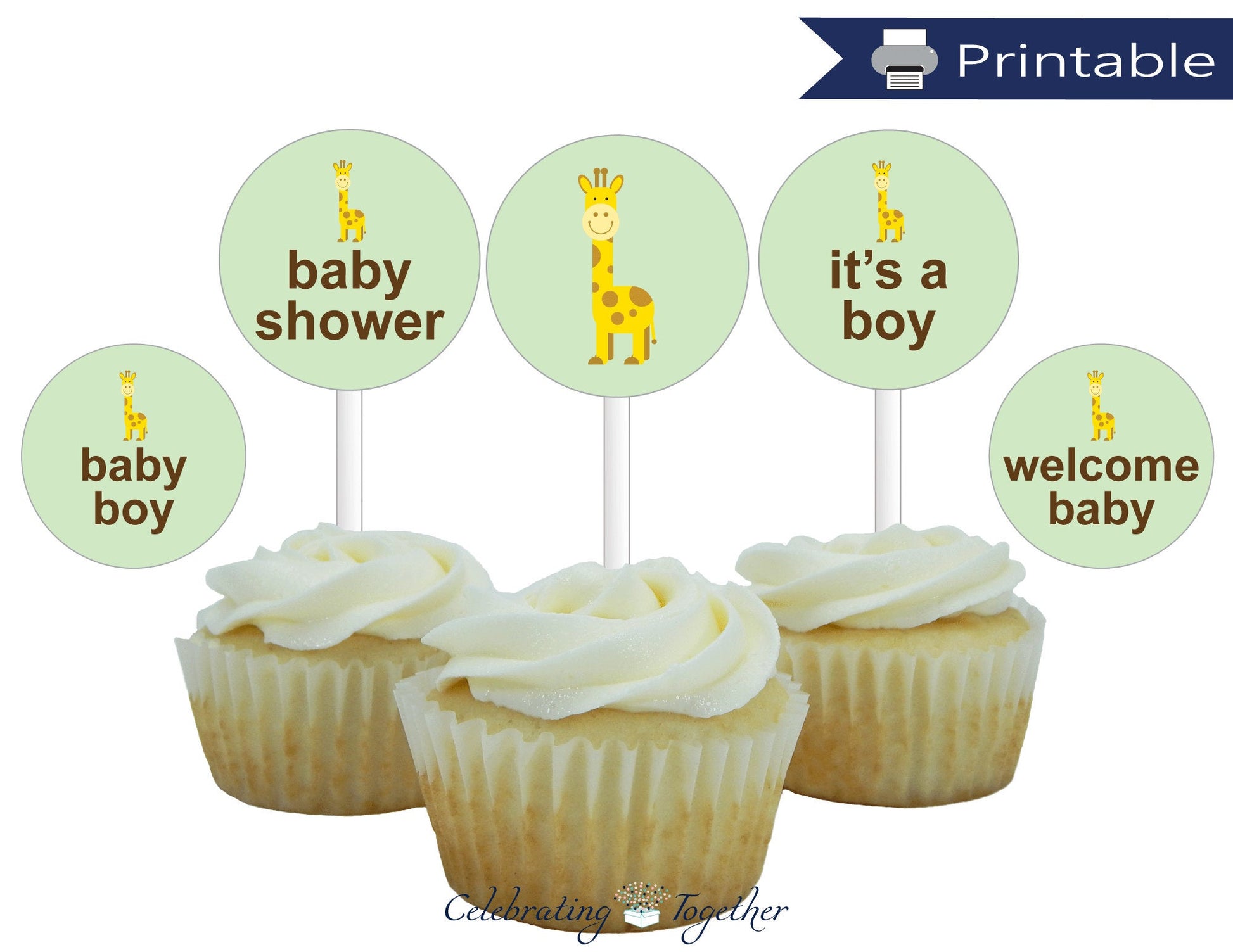 printable boys baby shower cupcake toppers - Celebrating Together