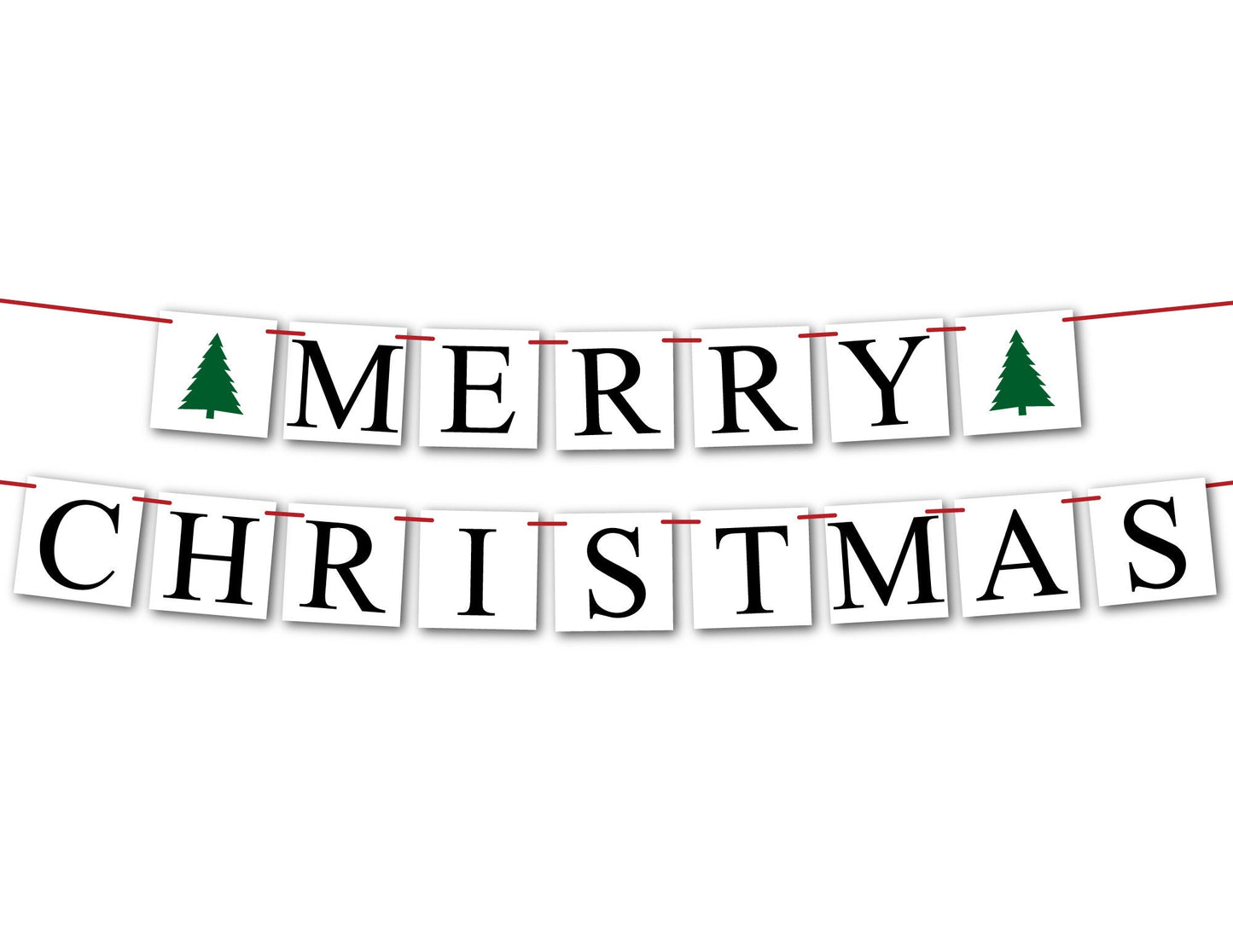 Merry Christmas Banner - Evergreen Trees