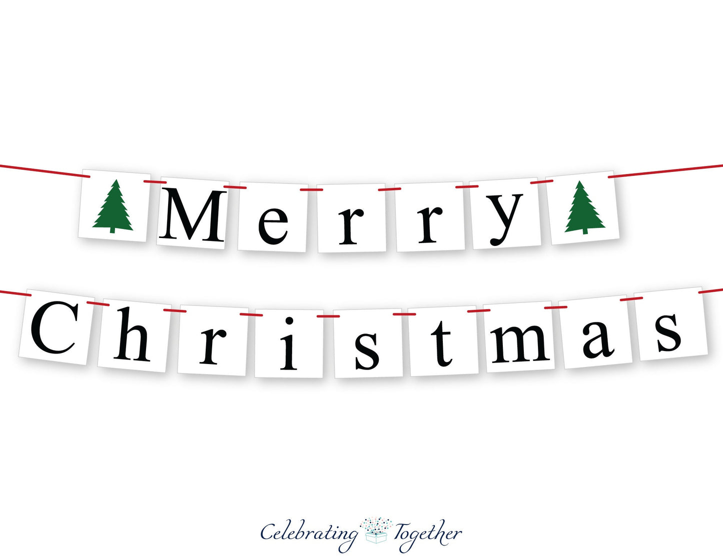 Merry Christmas Banner - Evergreen Trees