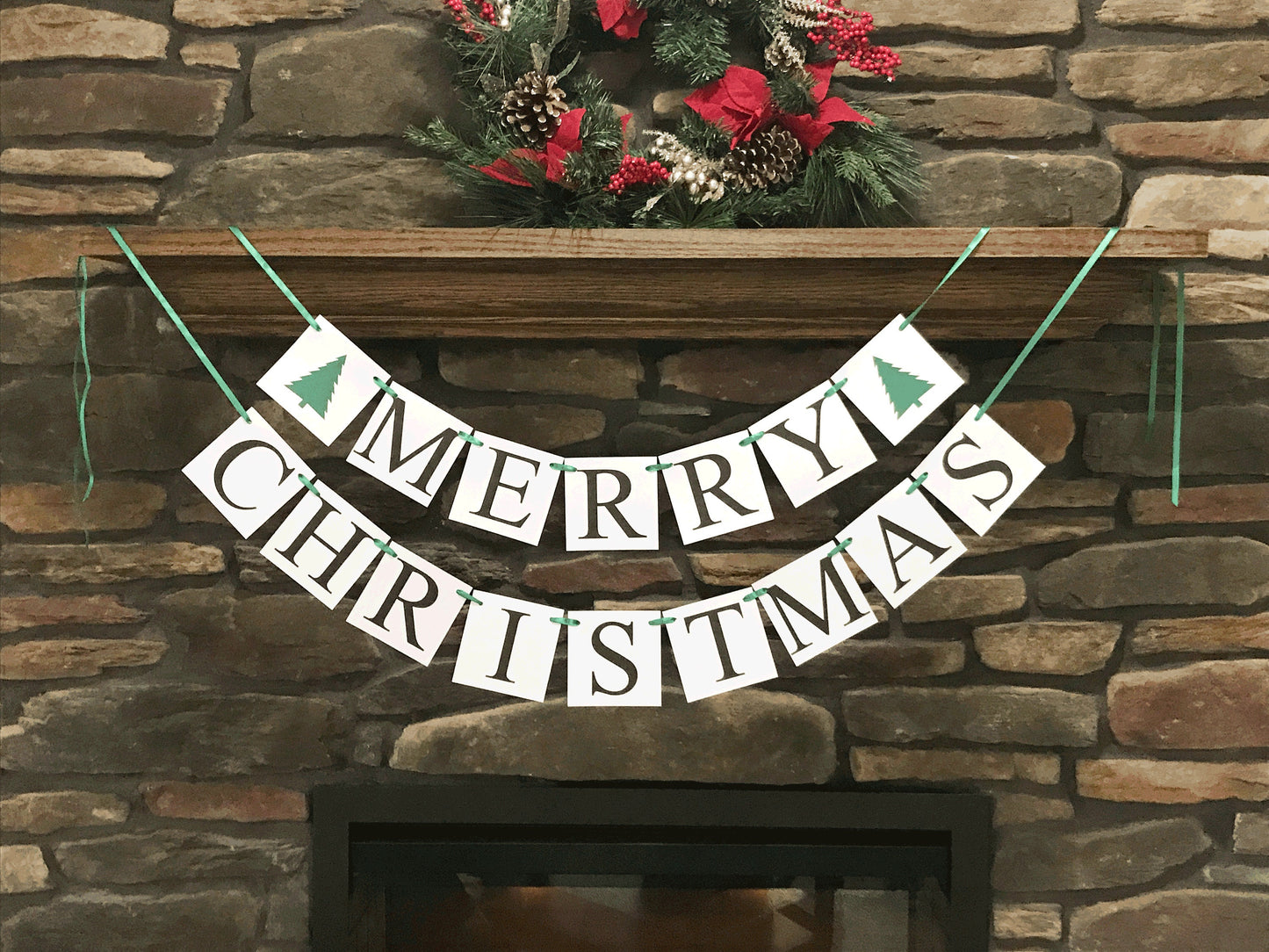 Merry Christmas Banner - Evergreen Trees