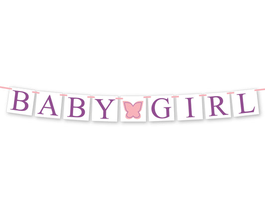 butterfly baby girl banner - pink and purple baby shower decorations