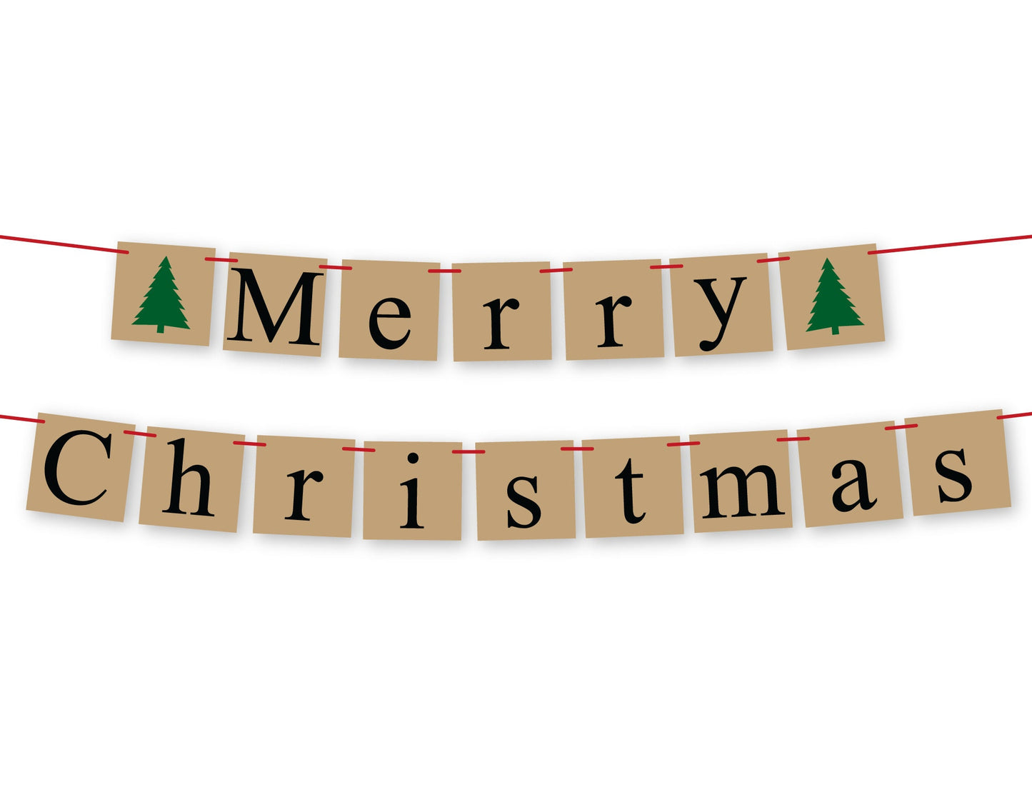 Merry Christmas Banner - Rustic - Evergreen Trees