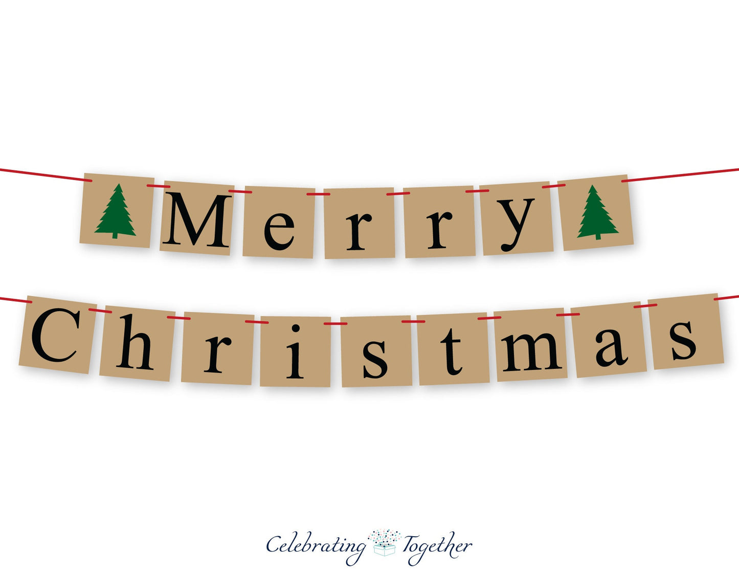 Merry Christmas Banner - Rustic - Evergreen Trees