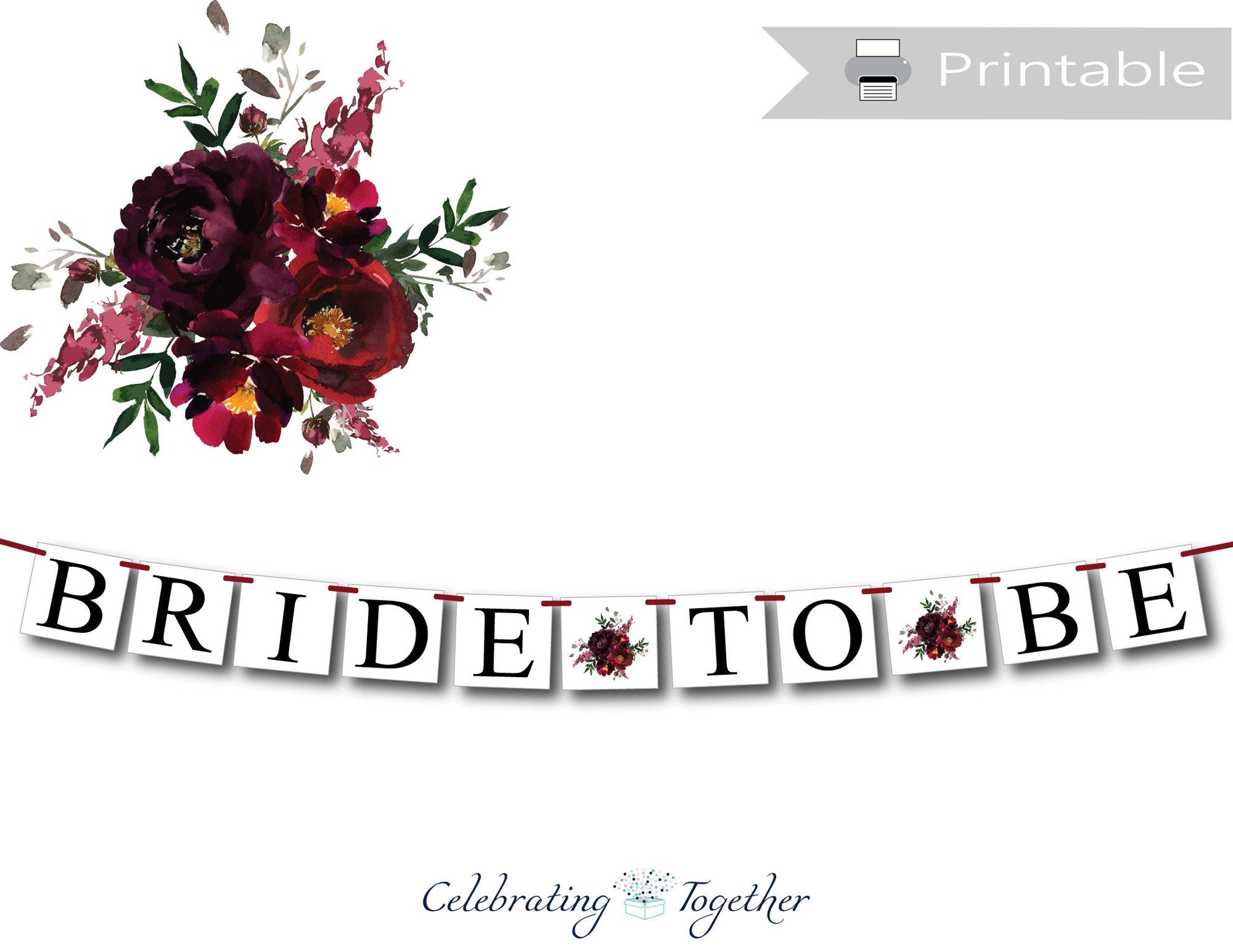 printable bride to be banner - red watercolor flower bridal shower decorations